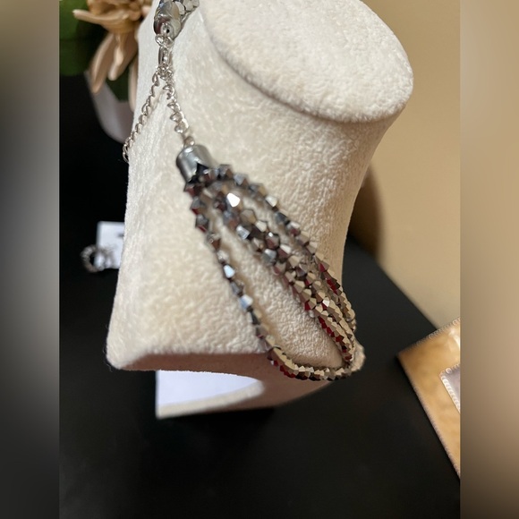 Vintage Sparkling Silver Beaded Necklace with Matching Dangle Earrings Fashion - Picture 2 of 10